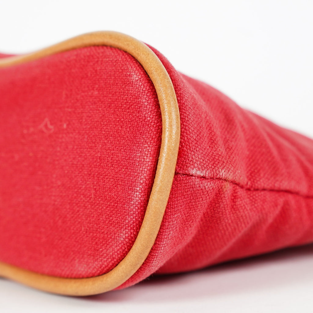 Hermes Bolide Pouch Mini Red Canvas Leather Trim Clutch Pouch Used 08E13825027