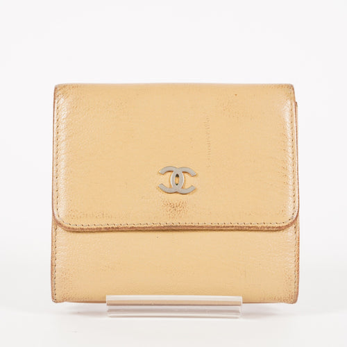 AUTHENTIC Chanel VINTAGE Beige Sevruga Compact Wallet 05E561045016