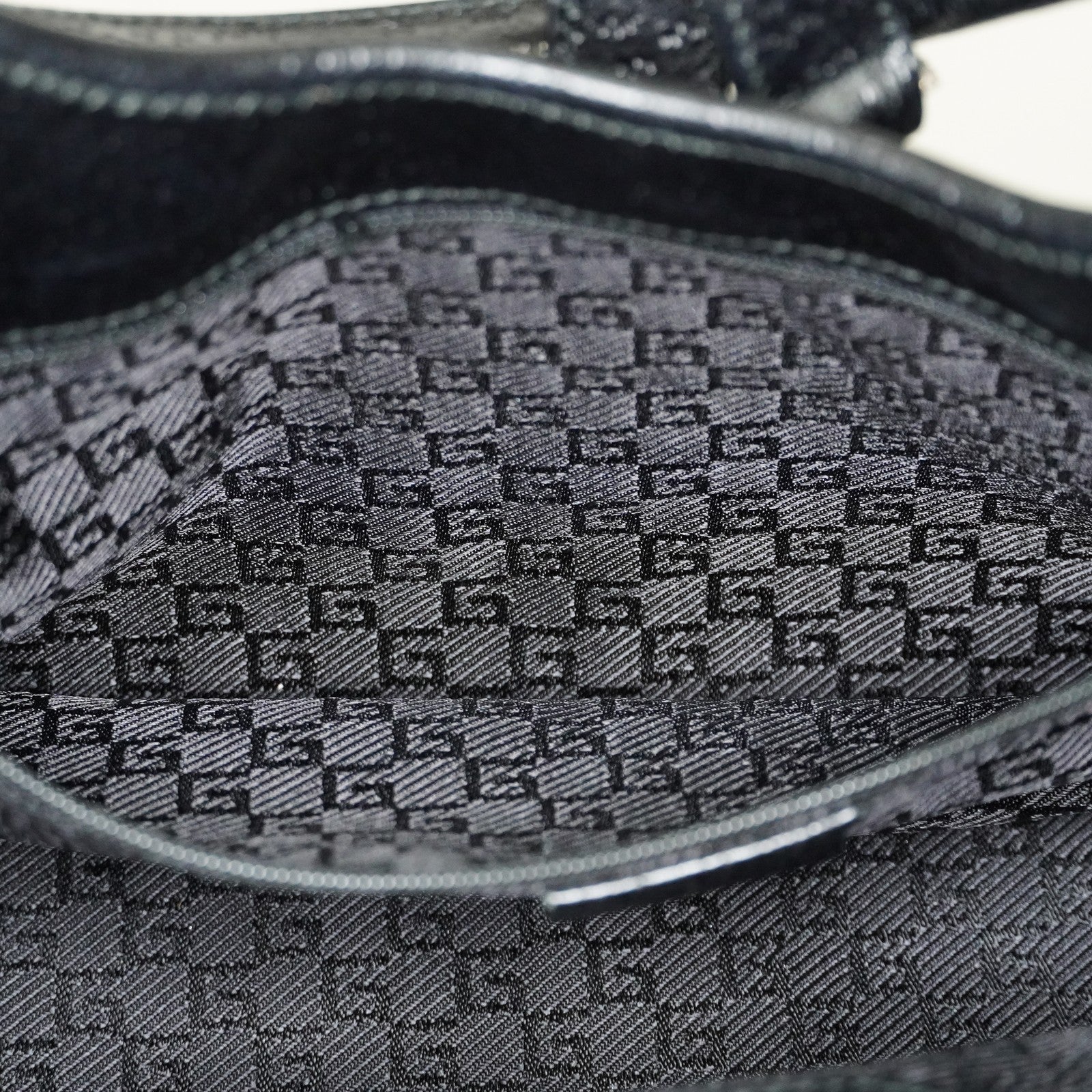Gucci Jackie Vintage Handbag Shoulder Bag 30cm Black Canvas Leather 07E153190009