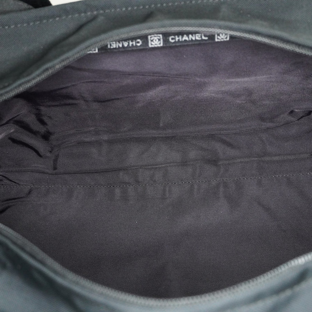 CHANEL Sports Line Boston Bag 40cm Black Canvas Used Vintage Duffle 07E186930027