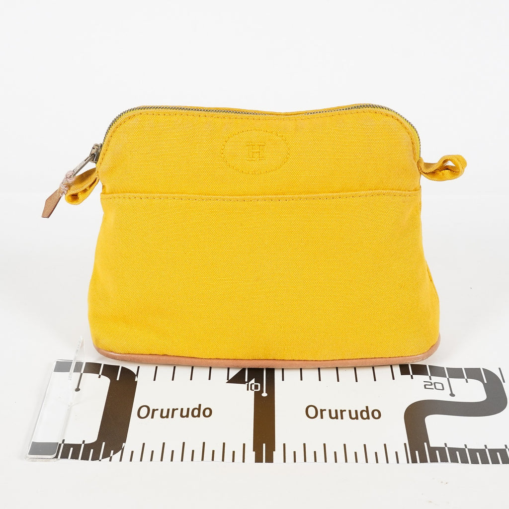 Hermes Bolide Pouch 23 Yellow Canvas Leather Trim Zip Pouch Bag Used 08E33825007
