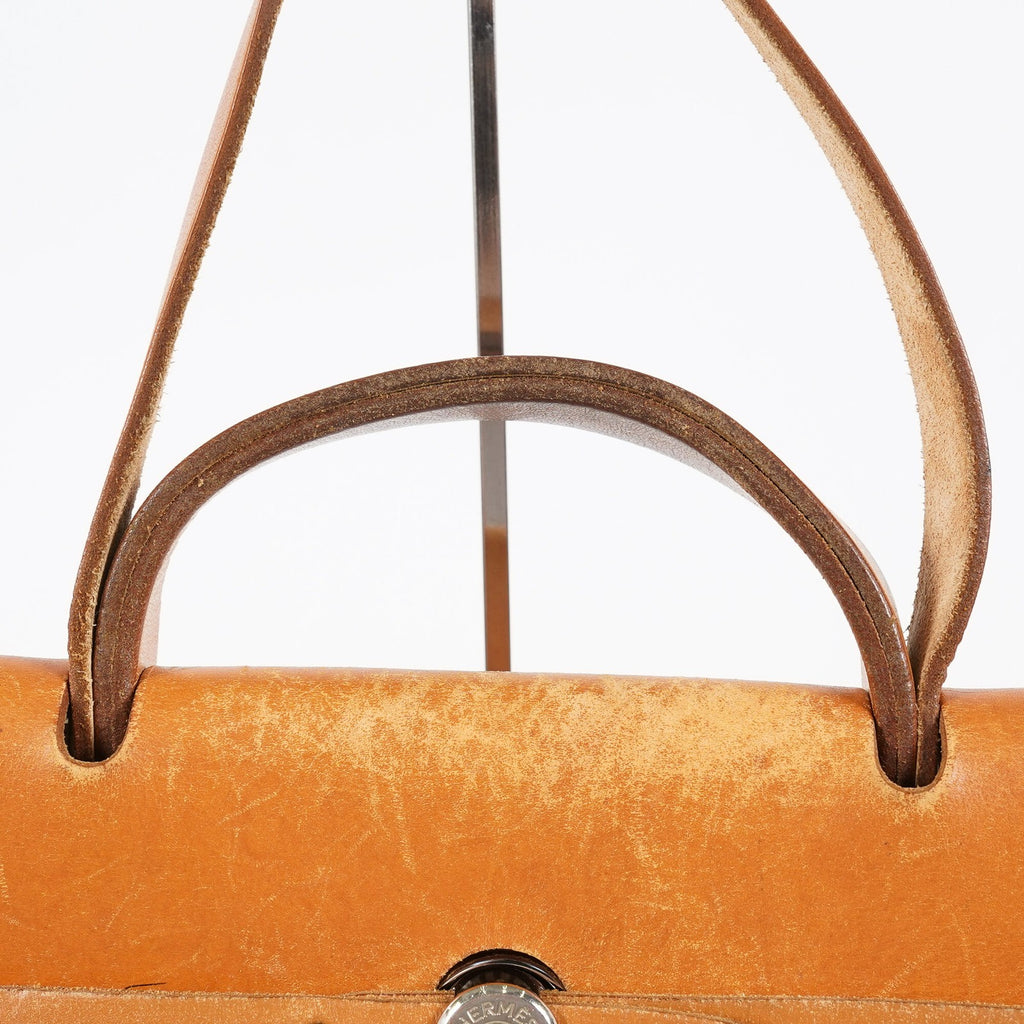 Hermes Herbag MM Toile Canvas Leather Beige 2way Handbag Bag 07E364950012