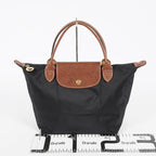 Longchamp Le Pliage Top Handle Tote Bag Black Nylon Leather M Used 08A261045003