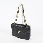 Chanel Matelasse Half Moon Flap Bag 25cm Black Quilted Chain Used 08E0717270006