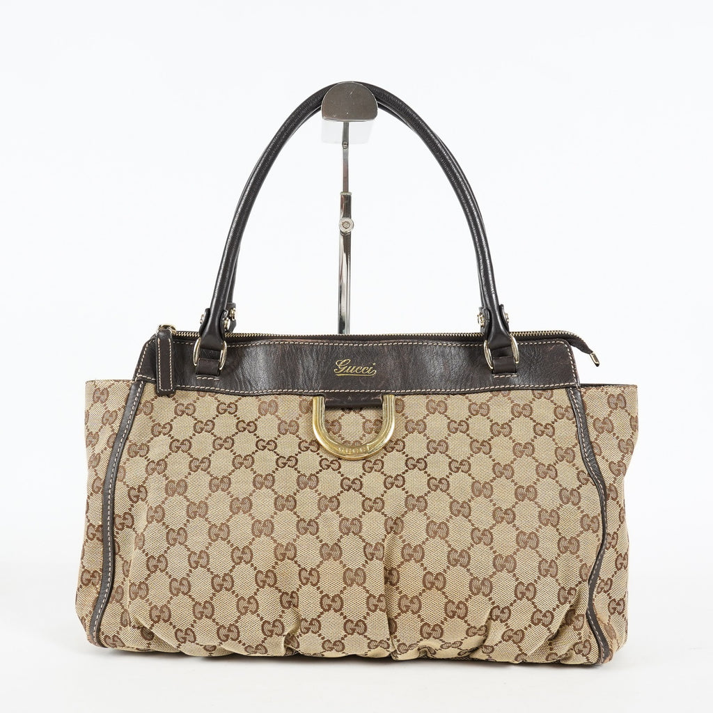Gucci Abbey D-Ring Beige GG Canvas Leather Used Shoulder Tote Bag 09M314758608