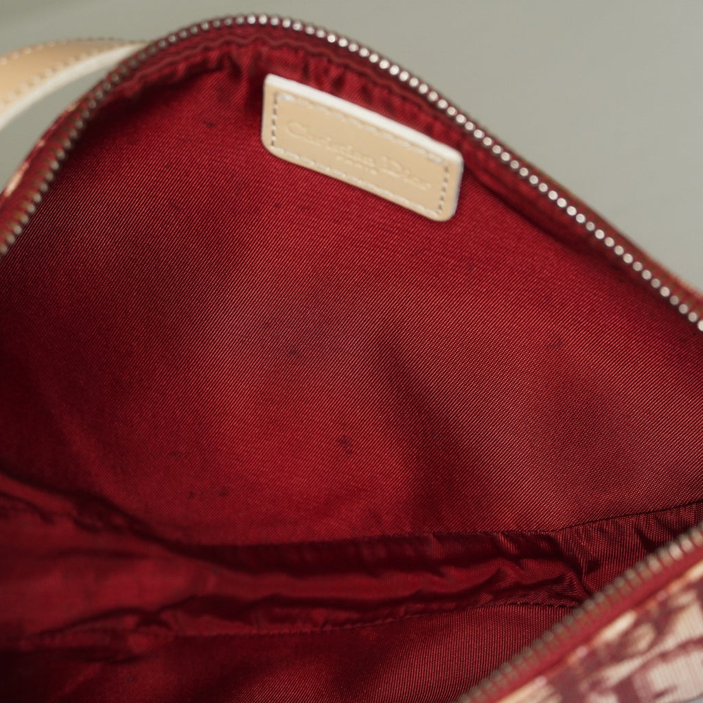 Christian Dior Saddle Bag Trotter Canvas Bordeaux Beige Silver HW 09E223121010