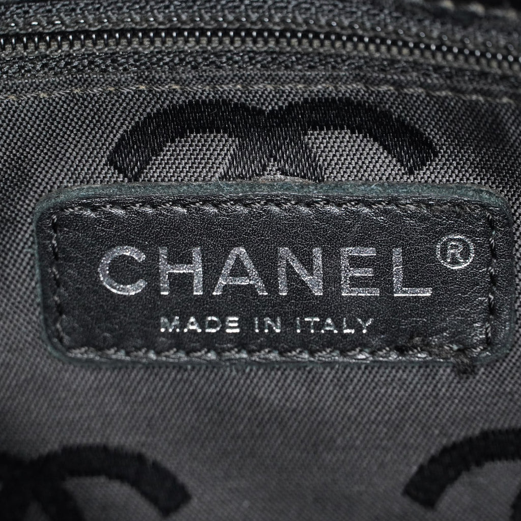 CHANEL CC Logo Tote Bag 40cm Black Leather Silver Hardware Used 07E1711440027