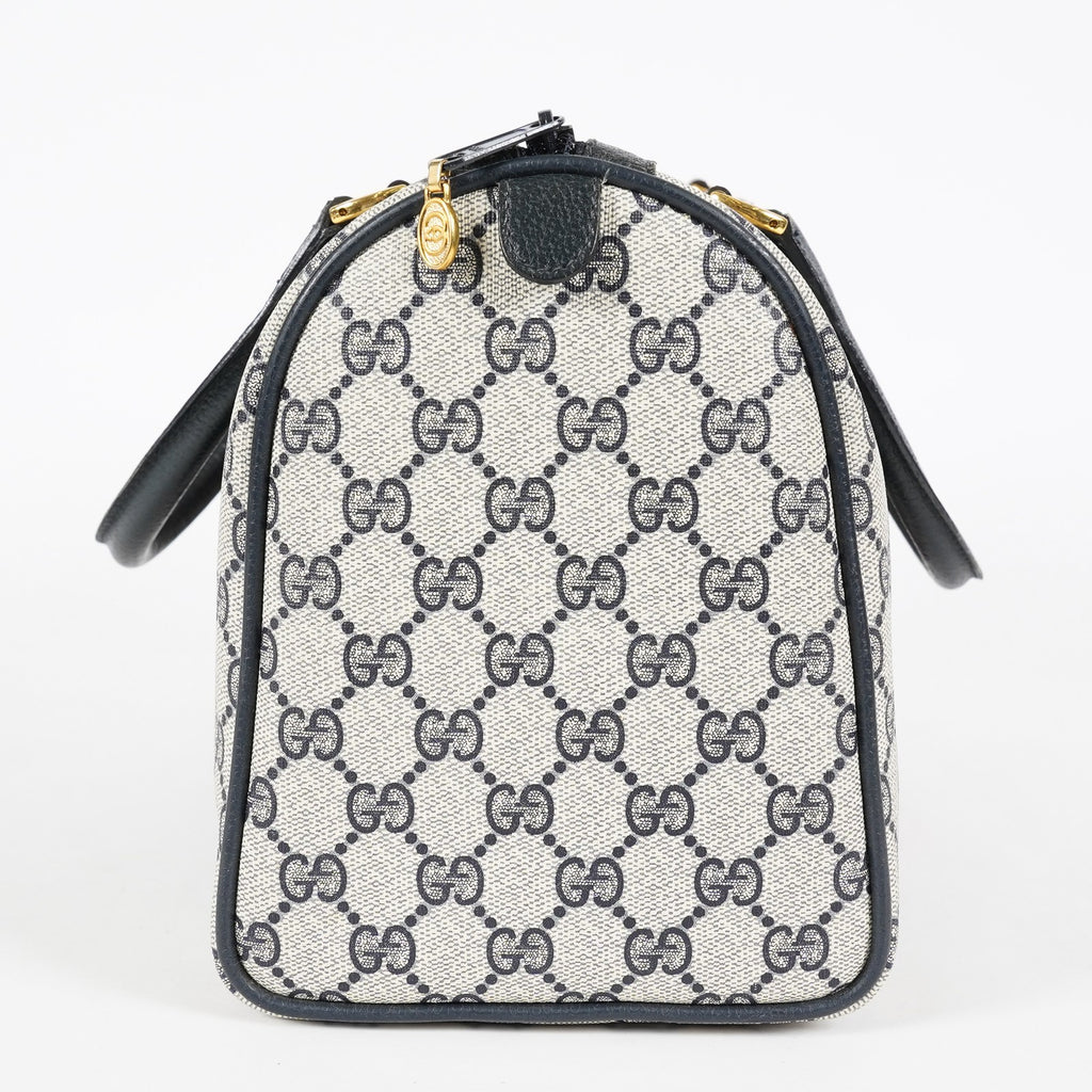 Gucci Sherry Line GG Supreme Boston Bag Navy Canvas Hand Bag Used 07E182860015