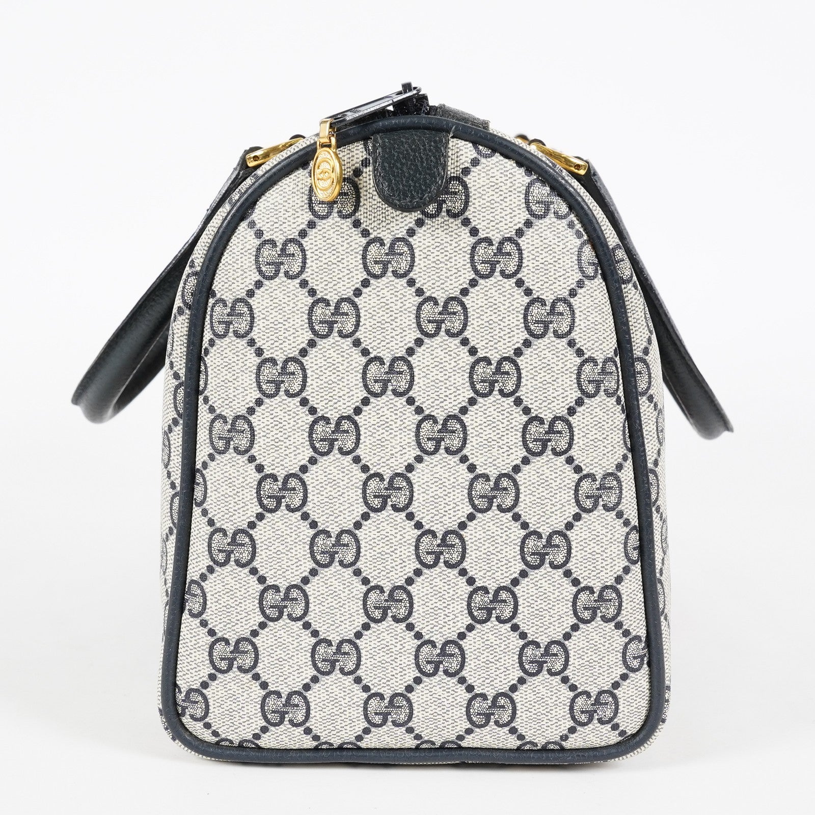 Gucci Sherry Line GG Supreme Boston Bag Navy Canvas Hand Bag Used 07E182860015