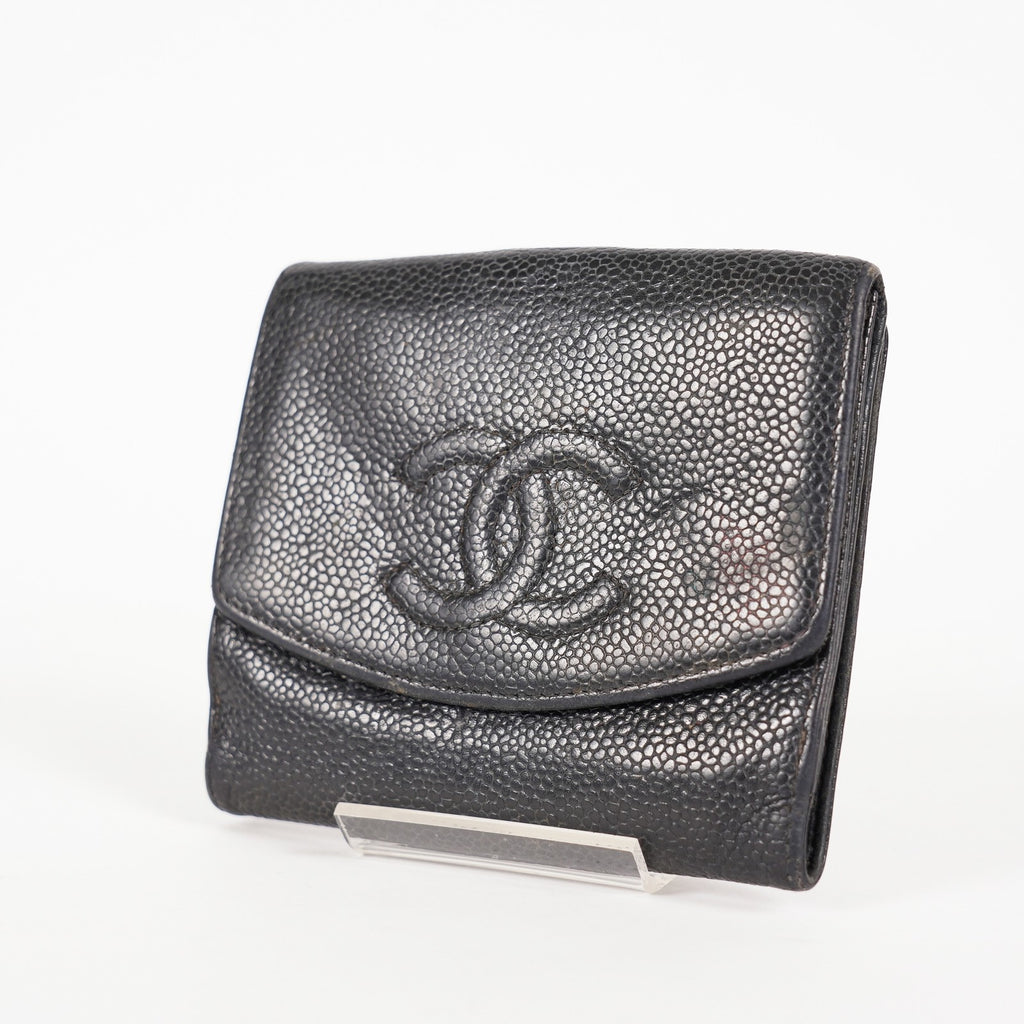 Chanel Caviar Skin Black  Trifold Wallet Compact 06E46825025
