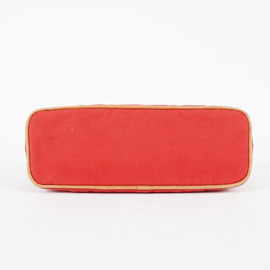 Hermes Bolide Pouch 27 Red Canvas Leather Trim Zip Cosmetic Bag Used 08E26825007