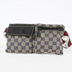 GUCCI GG Canvas Waist Belt Bag Beige Navy Sherry Web Vintage Used 08E162530010