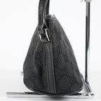 Gucci GG Canvas Boat Pochette 22cm Black Leather Trim Vintage Used 07E022310029