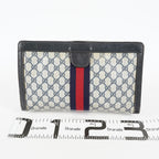 Gucci Clutch Bag Navy GG Canvas Leather Used Pouch Second Bag 09M441019708
