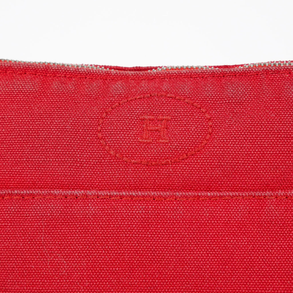Hermes Bolide Pouch 20 Red Canvas Leather Trim Cosmetic Pouch Used 08E04605008