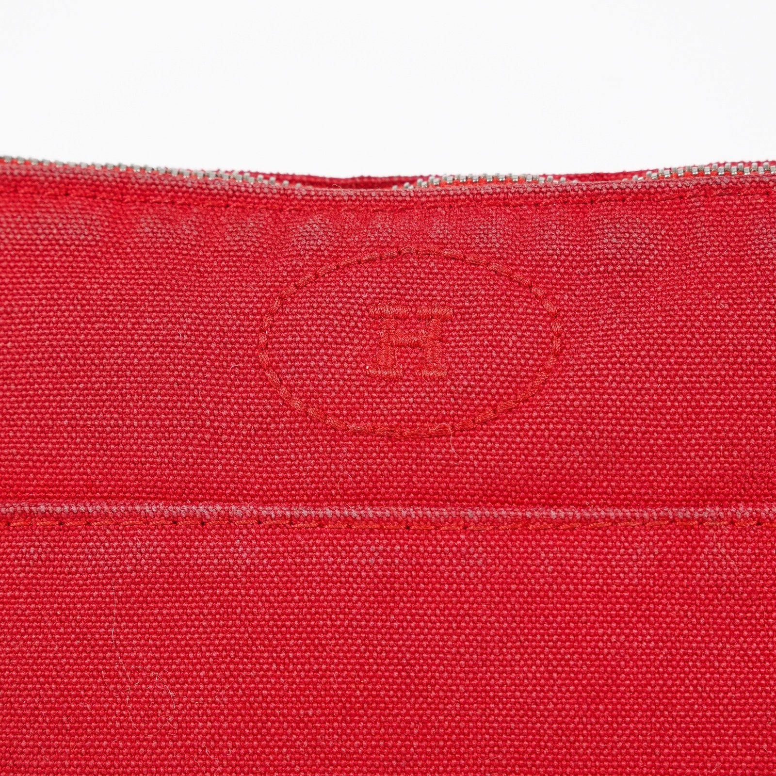 Hermes Bolide Pouch 20 Red Canvas Leather Trim Cosmetic Pouch Used 08E04605008