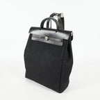 Hermes Herbag Ado Backpack 30cm Black Canvas Leather Used Auth 09E125940011