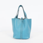 HERMES Picotin PM Blue Jean Clemence Leather Hand Tote Bag Used 07A1520592031