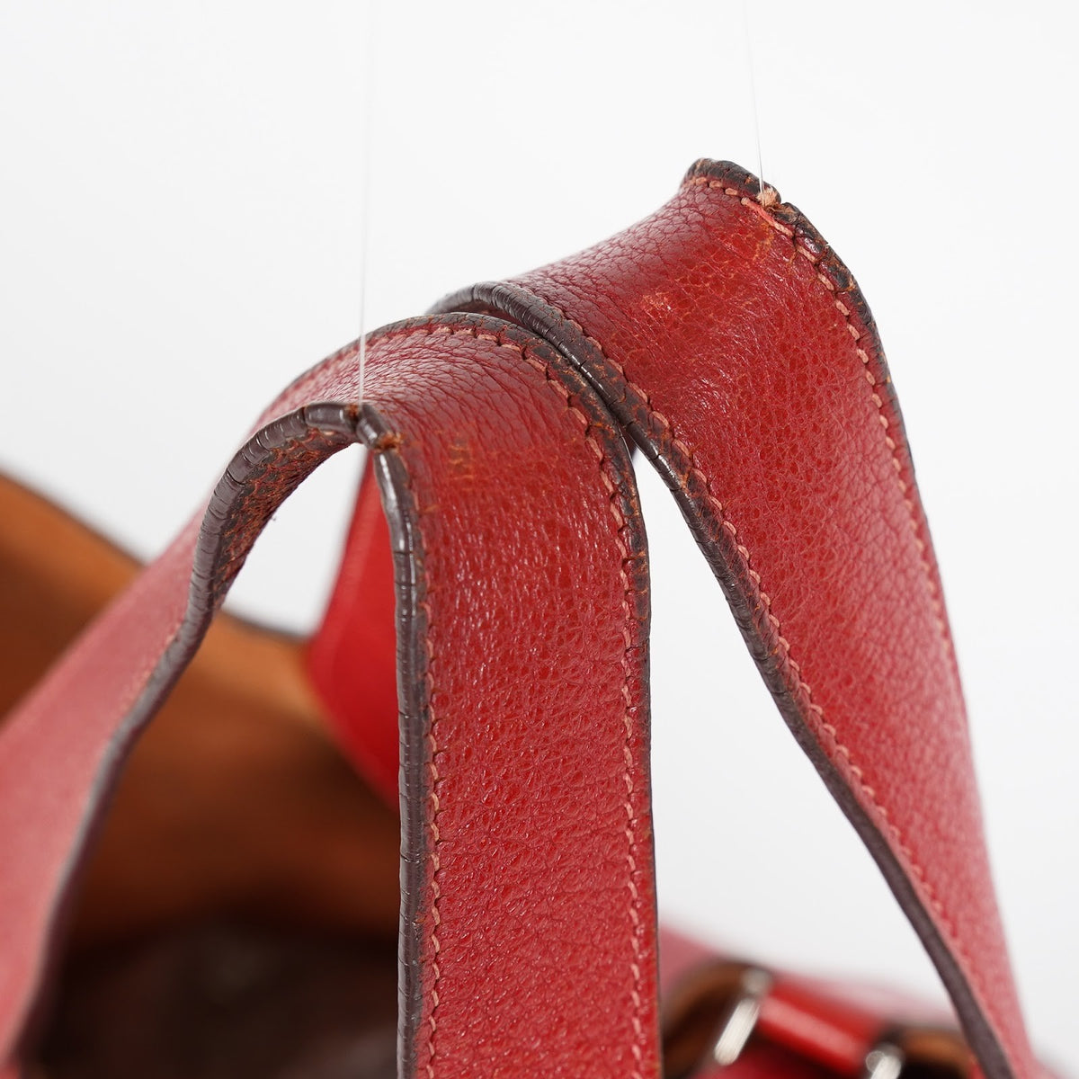 HERMES Picotin PM Red Leather Bucket Tote Bag Silver Hardware Used 08M3418241317
