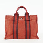 Hermes Fourre-Tout TPM Red Canvas Tote Bag Used Vintage Auth 09E06385011