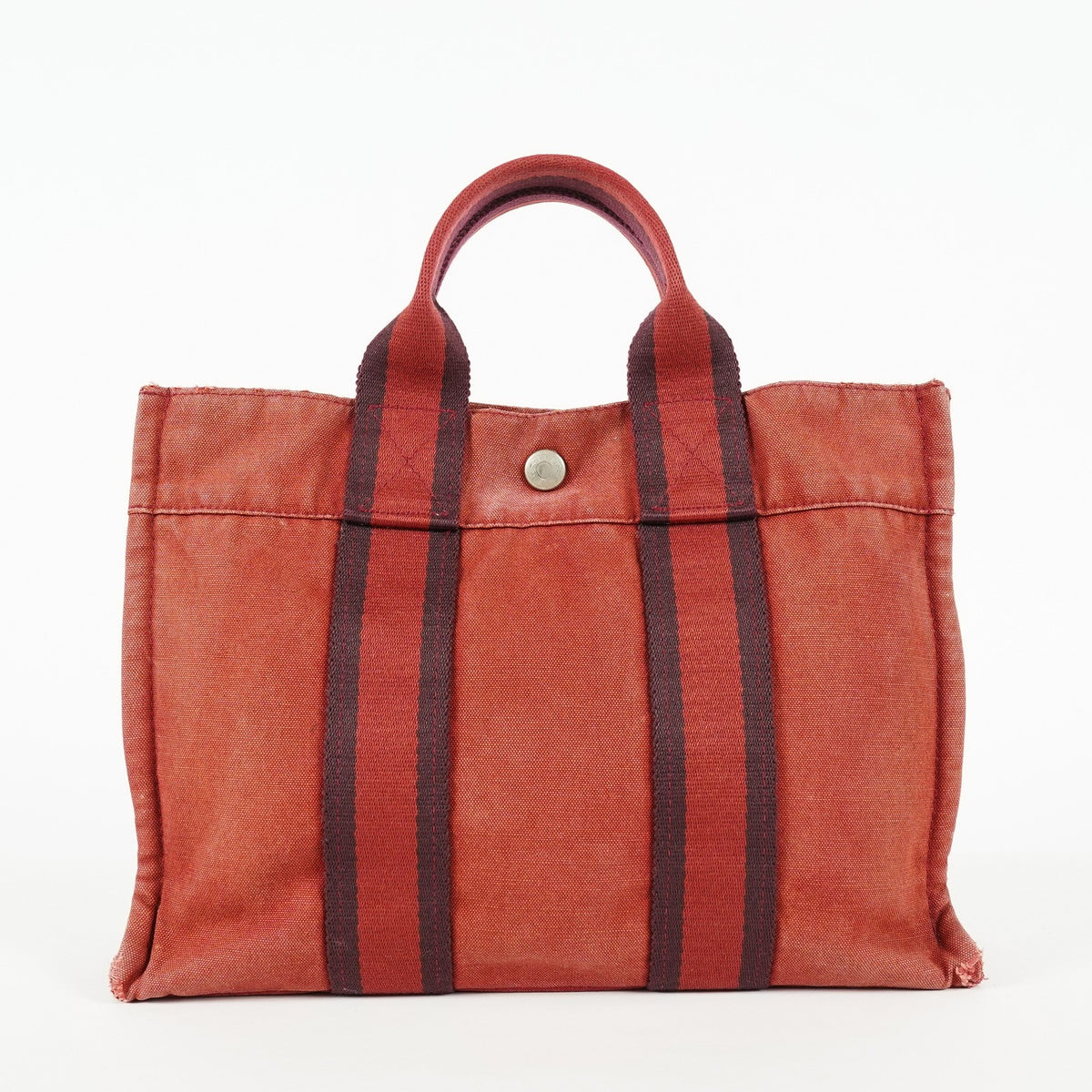 Hermes Fourre-Tout TPM Red Canvas Tote Bag Used Vintage Auth 09E06385011