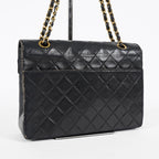 Chanel Matelasse Half Moon Flap Bag 25cm Black Quilted Chain Used 08E0717270006