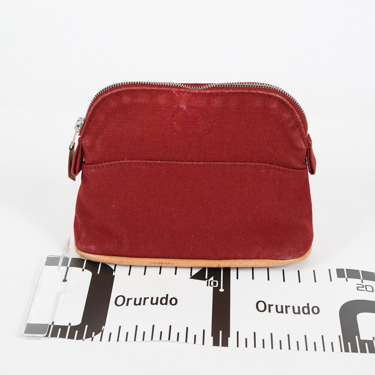 Hermes Bolide Pouch 18 Mini Brick Red Cotton Canvas Vintage Used 07E22715009
