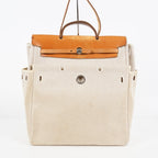 Hermes Herbag MM Toile Canvas Leather Beige 2way Handbag Bag 07E364950012
