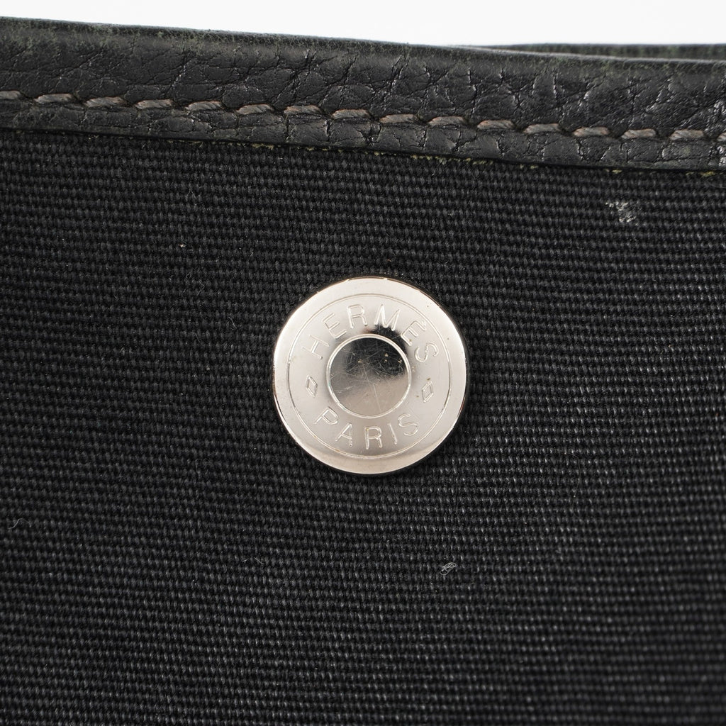 Hermes Garden Party 30 TPM Handbag Tote Leather Canvas Black 05E024290016