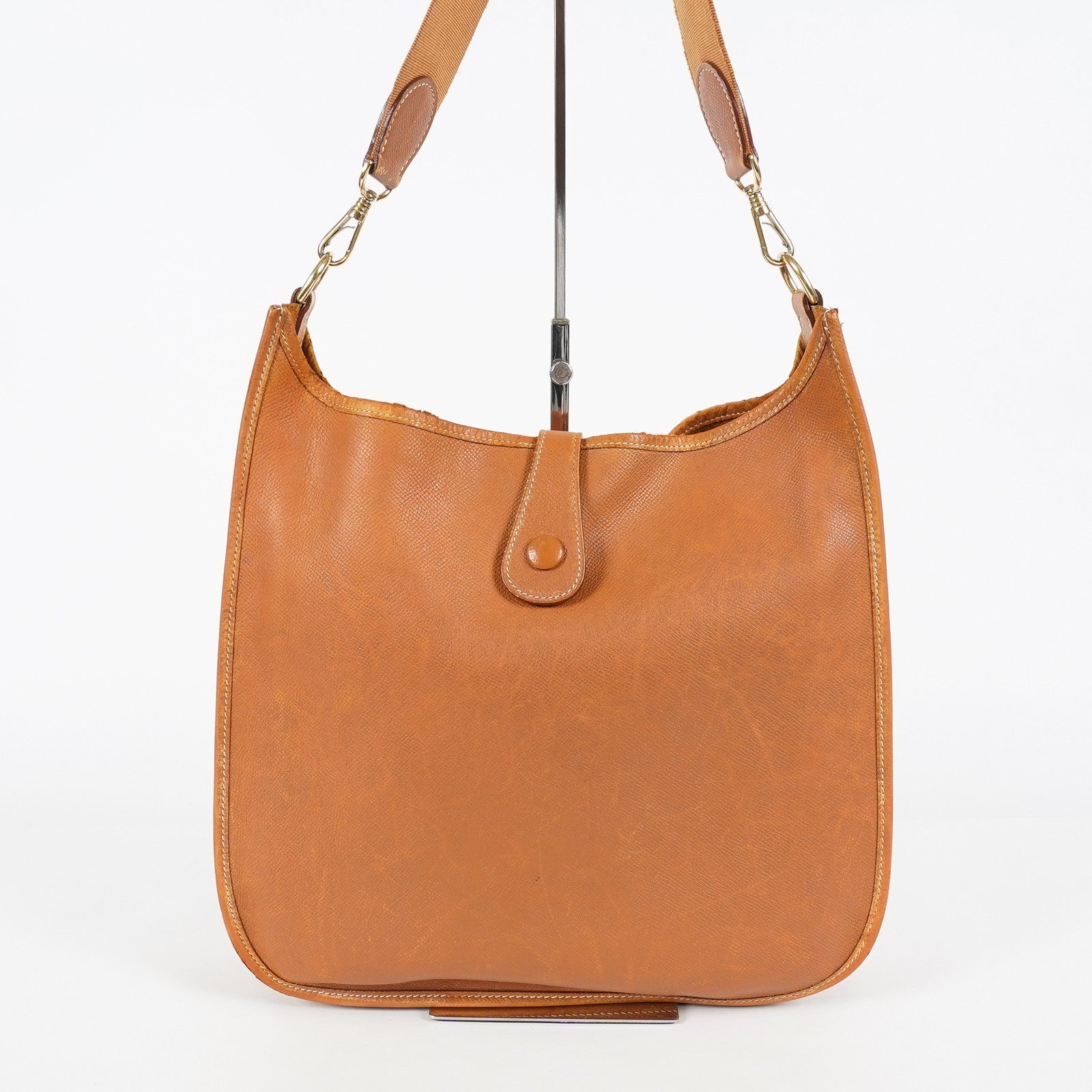 Hermes Evelyne PM Shoulder Crossbody Bag Gold Tan Clemence Leather 07E1311440010