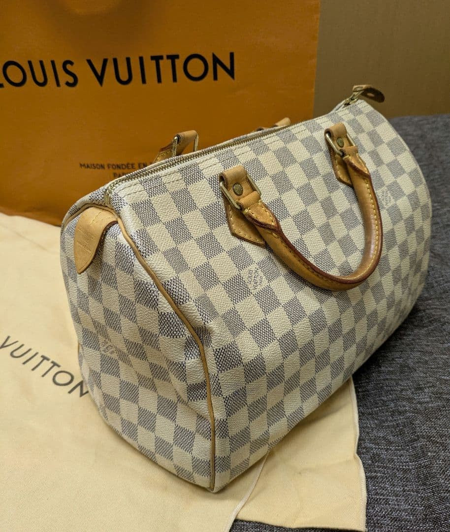 Louis Vuitton Speedy 30 Damier Azur White Handbag N41533 Used 08M066780024