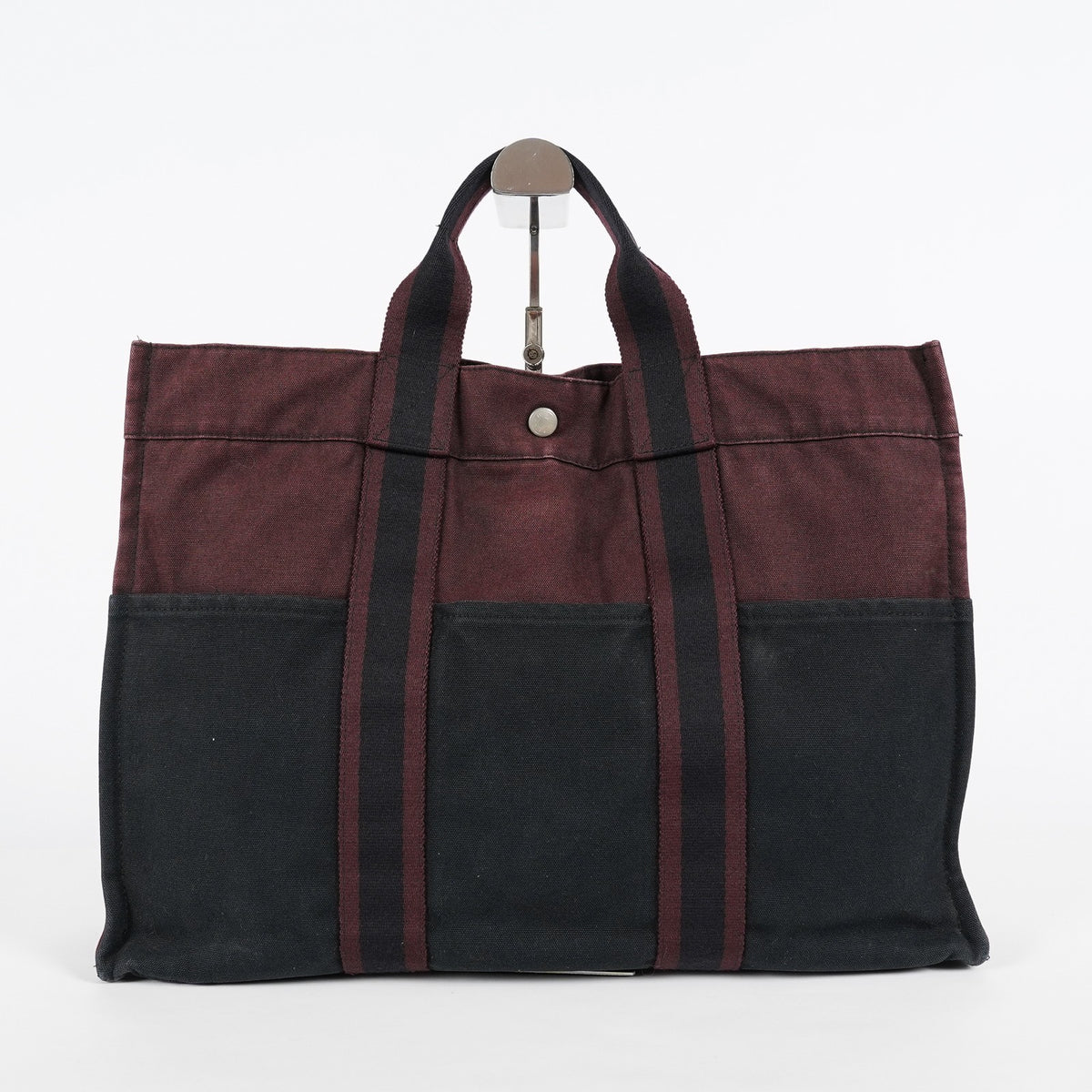 HERMES Fourre-Tout MM Bordeaux Navy Canvas Tote Hand Bag Silver HW 08E13825020