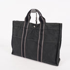 HERMES Fourre-Tout MM Black Canvas Tote Bag Hand Bag Purse Used 07A08605005
