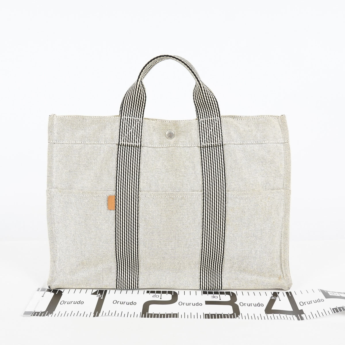 Auth Hermes Fourre-Tout MM Gray Canvas Tote Hand Bag Vintage Used 07E27825005