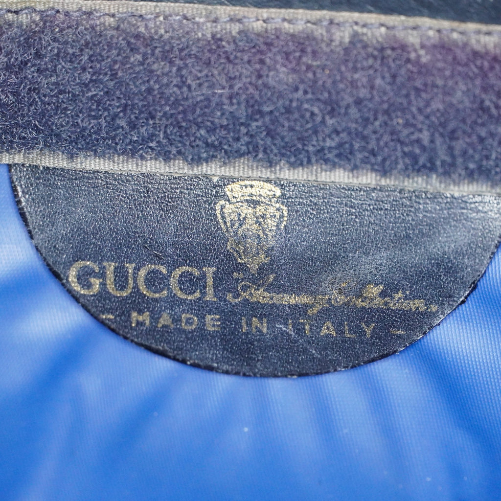 Gucci Clutch Bag Navy GG Canvas Leather Used Pouch Second Bag 09M441019708