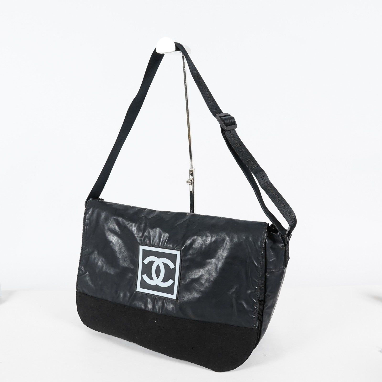 Chanel Sports Line CC Messenger Shoulder Bag Black Canvas Used 07E022640017