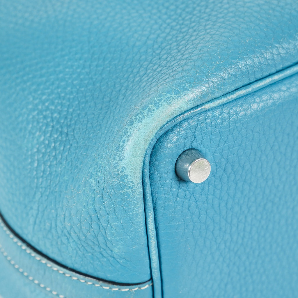 Hermes Picotin PM Hand Bag Blue Leather Silver Hardware Used 07E1018260027