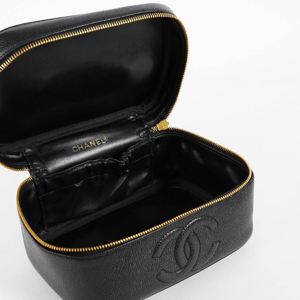 Chanel Caviar Skin CC Vanity Bag Black Leather Used Vintage 07E046490027