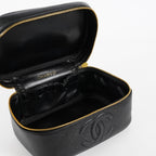 Chanel Caviar Skin CC Vanity Bag Black Leather Used Vintage 07E046490027