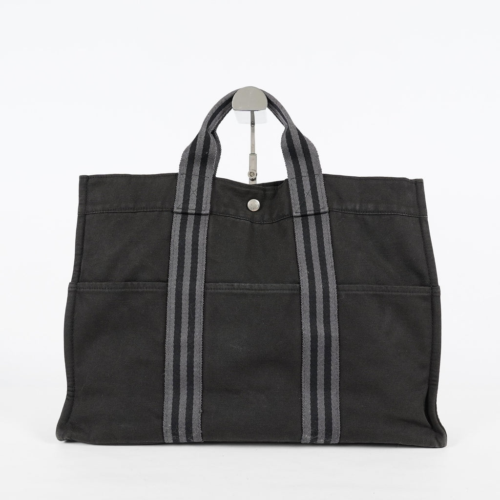 Hermes Fourre-Tout MM Black Canvas Tote Bag Handbag Vintage Used 08E04825030