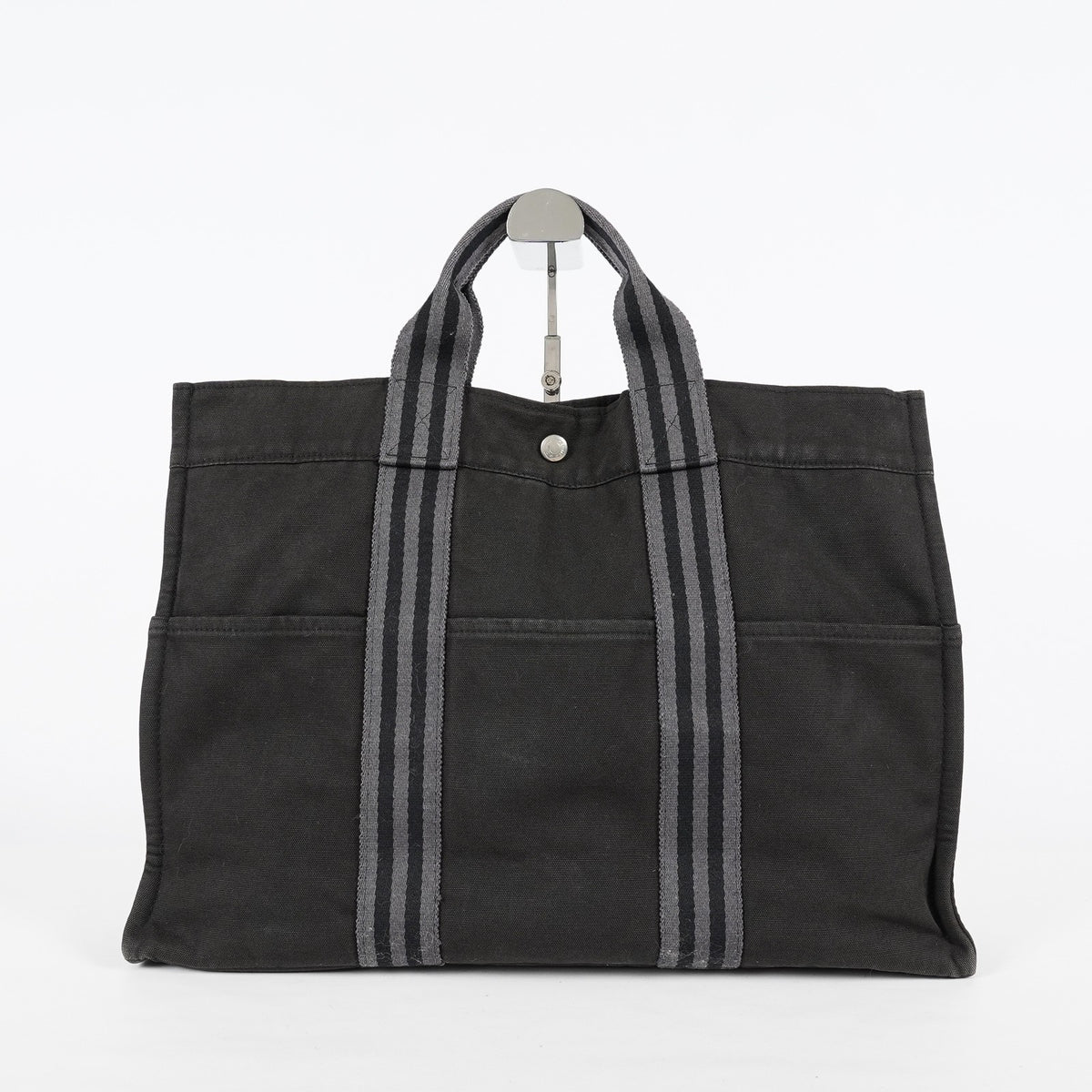 Hermes Fourre-Tout MM Black Canvas Tote Bag Handbag Vintage Used 08E04825030