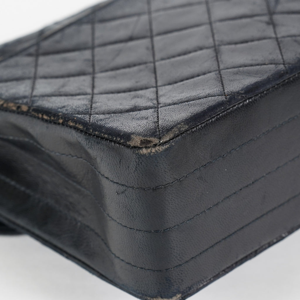 Chanel Matelasse Half Moon Flap Bag 25cm Black Quilted Chain Used 08E0717270006