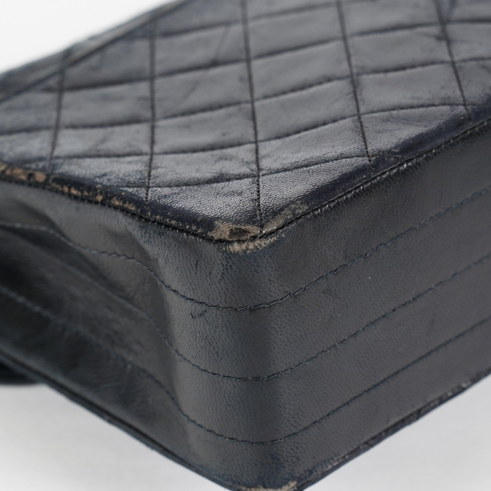 Chanel Matelasse Half Moon Flap Bag 25cm Black Quilted Chain Used 08E0717270006