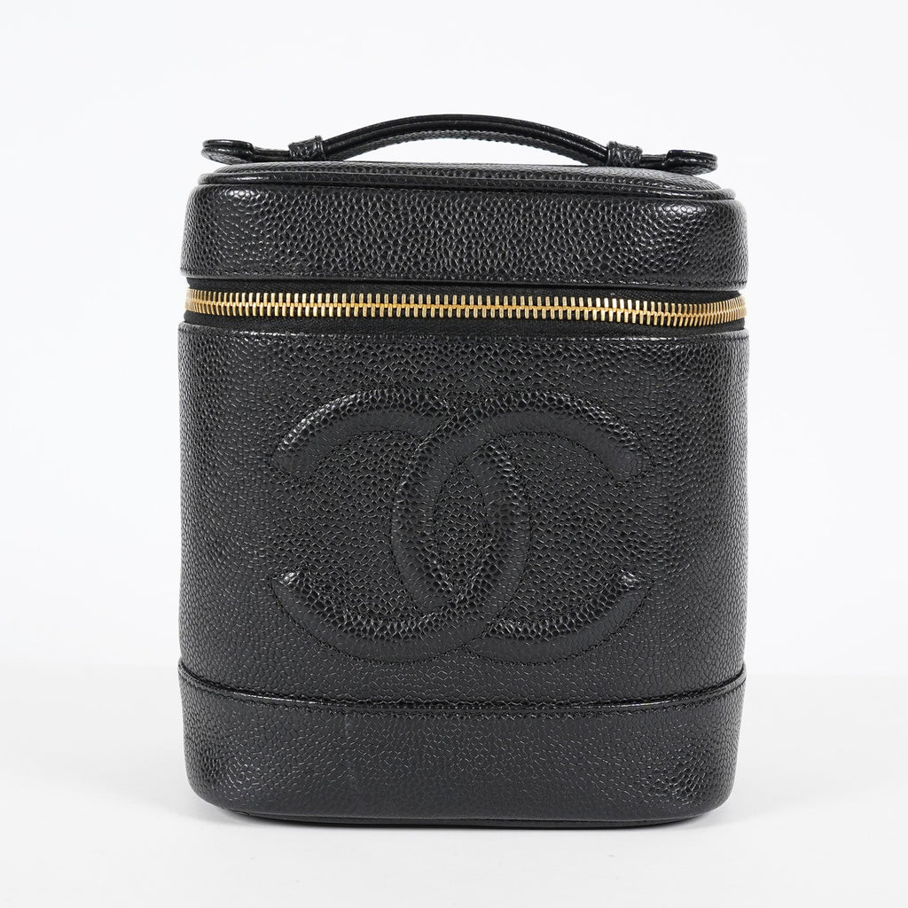 Chanel Caviar Skin CC Vanity Bag 16cm Black Leather Vintage Used 07E016820029