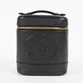 Chanel Caviar Skin CC Vanity Bag 16cm Black Leather Vintage Used 07E016820029