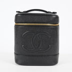 Chanel Caviar Skin CC Vanity Bag 16cm Black Leather Vintage Used 07E016820029
