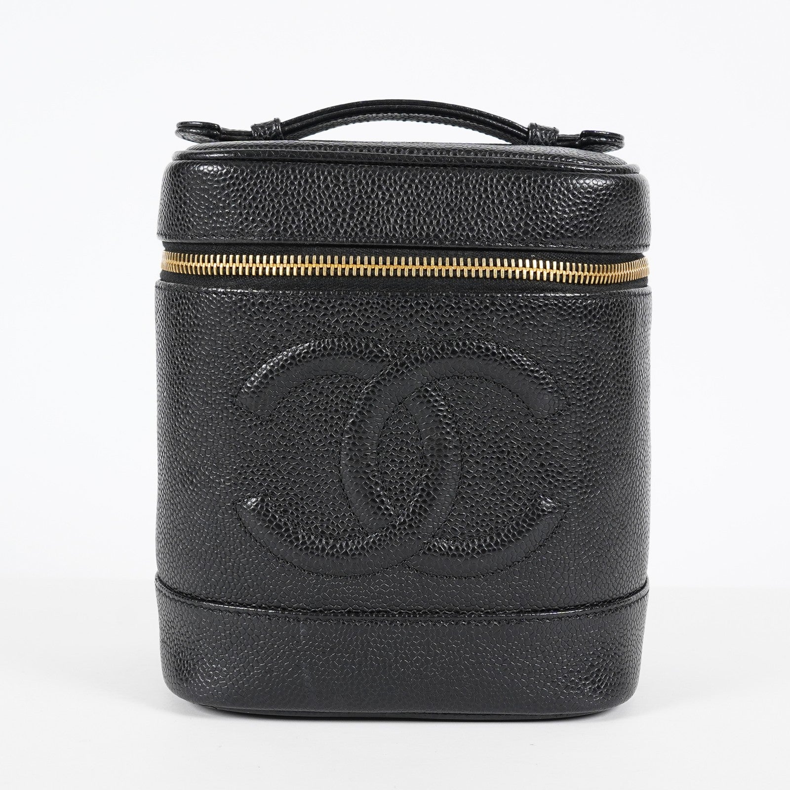Chanel Caviar Skin CC Vanity Bag 16cm Black Leather Vintage Used 07E016820029