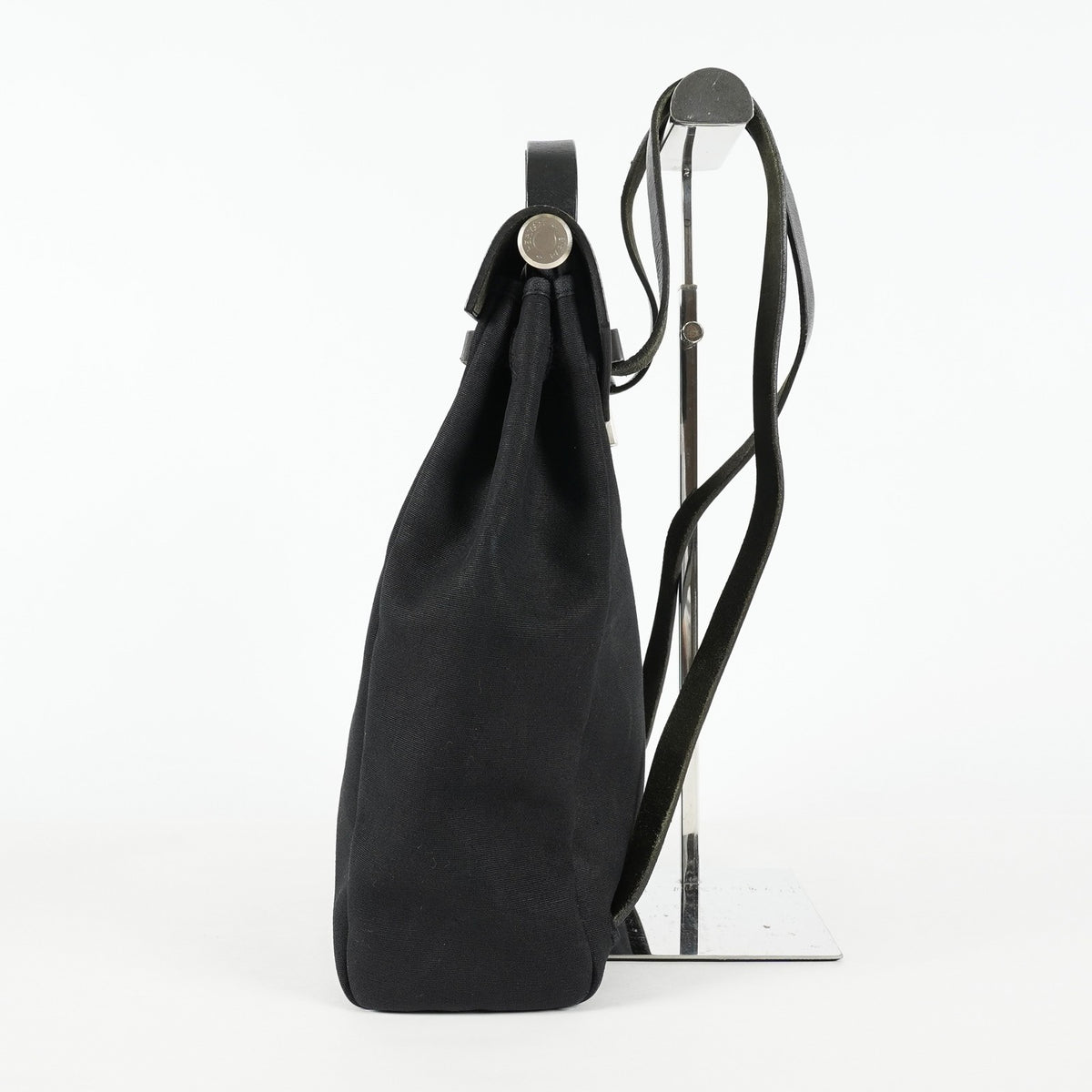 Hermes Herbag Ado Backpack 30cm Black Canvas Leather Used Auth 09E125940011