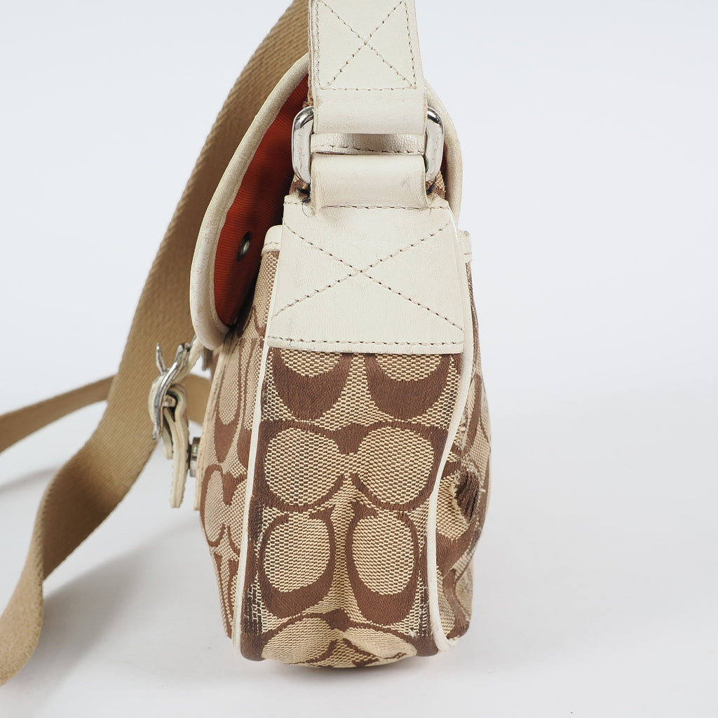 Authentic Coach Signature Mini Field Shoulder Bag Crossbody Canvas x Leather 77