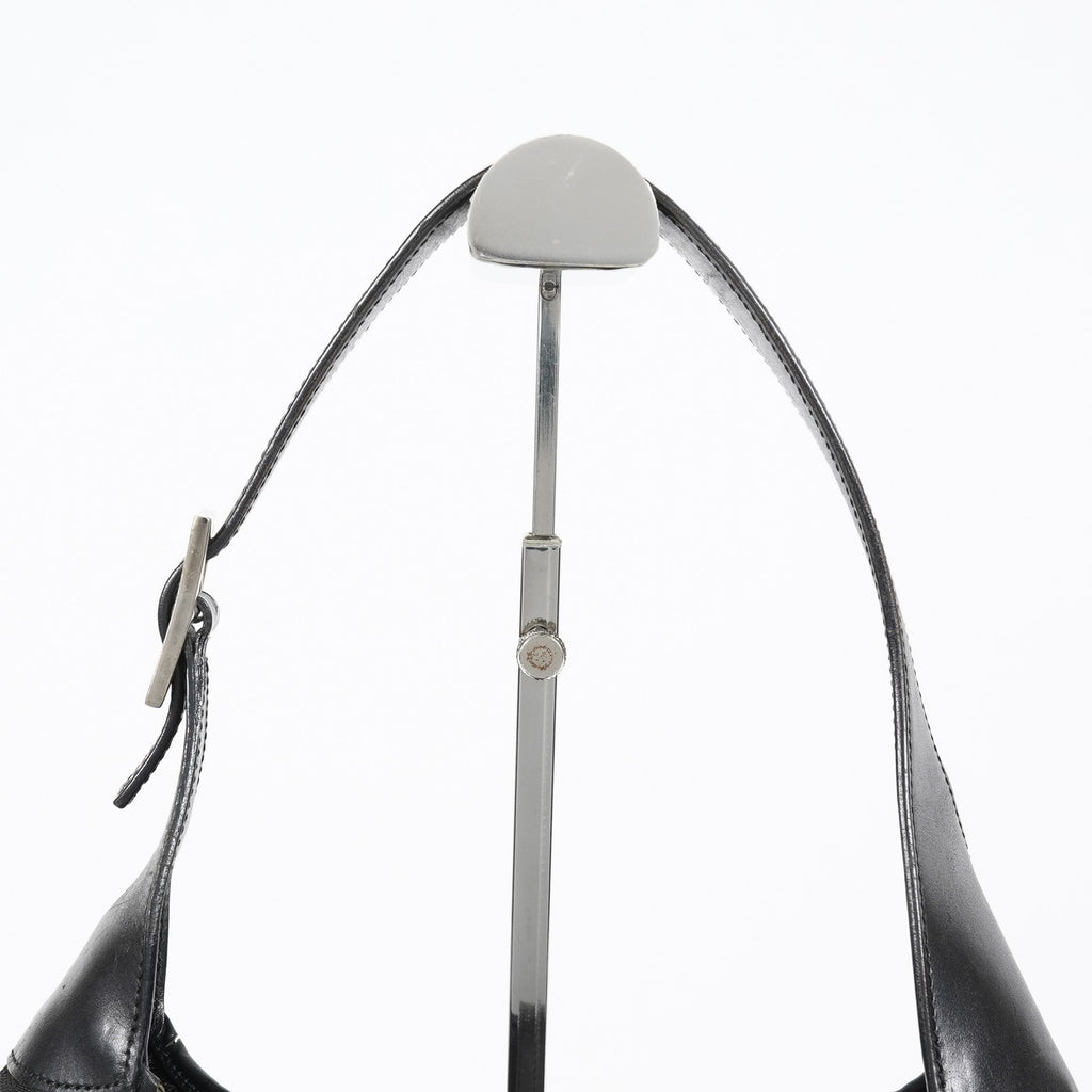 Gucci GG Canvas Shoulder Bag 30cm Black Leather Trim Vintage Used 07E263740009
